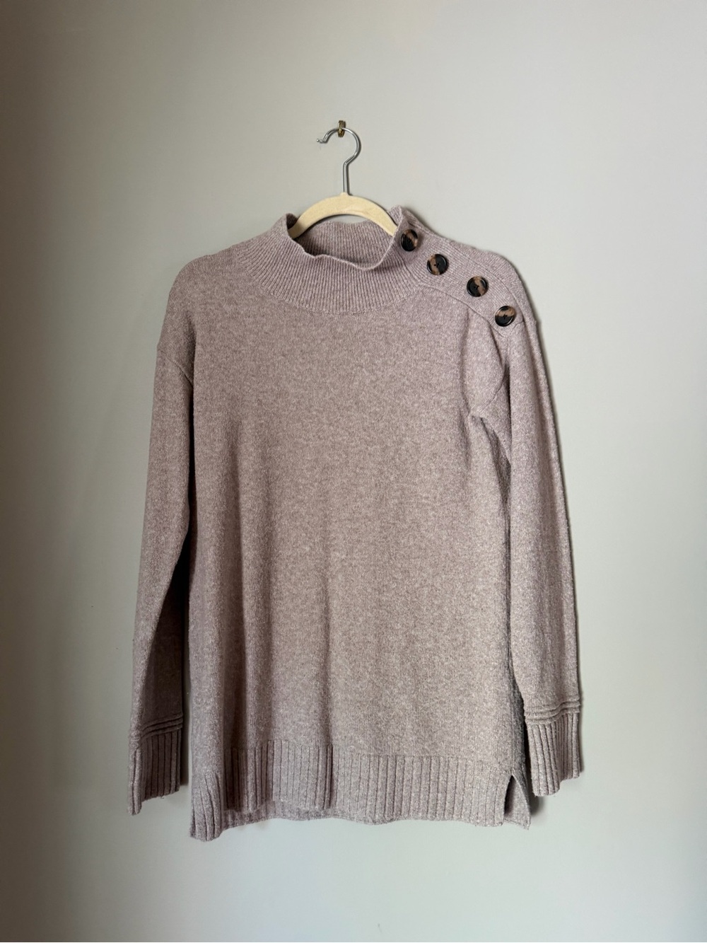 LOFT Button-Shoulder Mock Neck Sweater